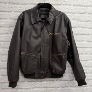 Vtg 90's Snap On Tools Brown Leather Bomber Jacket Men's Small Moto Coat Nice!!